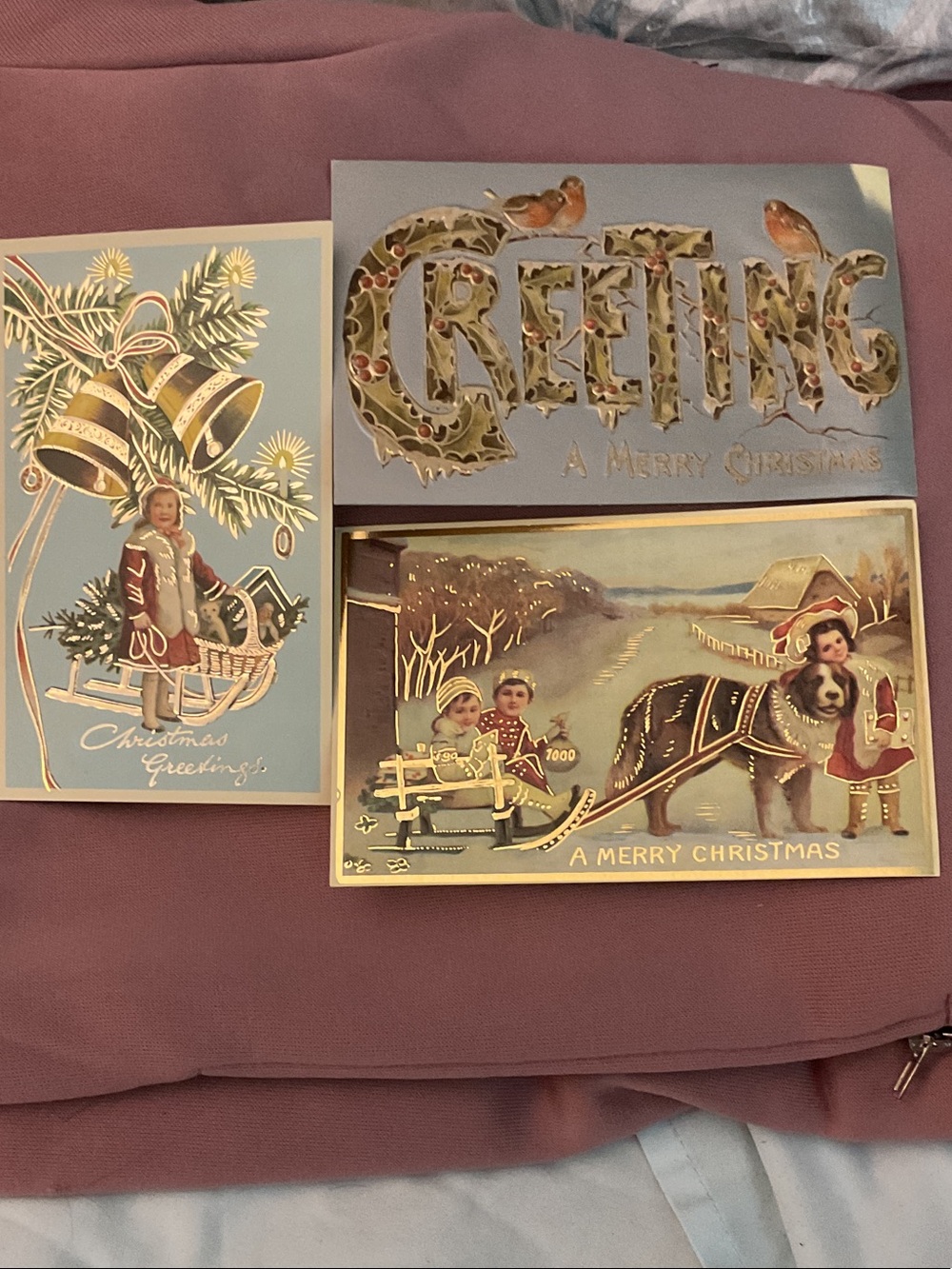 Vintage-Style Holiday Greeting Cards - Blue, Gold, Cream